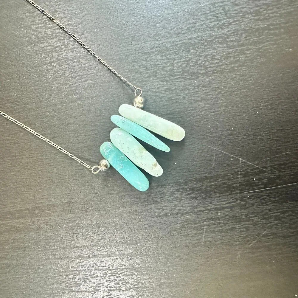 Boutique Purchased Blue Green Stone and Silver Tone Necklace - Picture 3 of 7